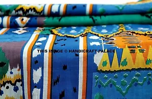 10 yard Indian Blue Ikat Printed Natural Sanganeri Cotton Fabric Crafting Fabric - Picture 1 of 3