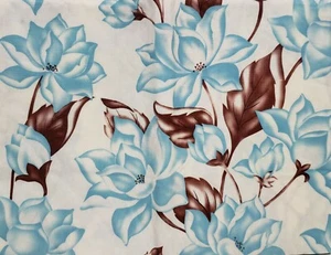 Peva Vinyl Tablecloth 52"x70"Oblong, WHITE,BLUE FLOWERS WITH BROWN LEAVES #2, BH - Picture 1 of 12