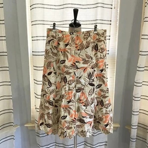 JM Collection Women 12 Linen Leaf Floral Eyelet Scallop Hem Skirt Beach Party - Picture 1 of 9