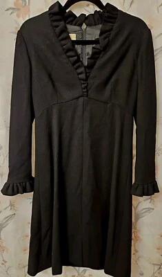 Vestido Vintage Mollie Parnis Boutique Años 70 Negro Manga Larga Talla 12 Usado en Excelente Condición EE. UU. Foto 1 de 4