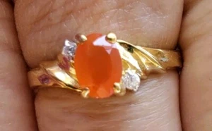 Padparadscha Sapphire Oval Cut And White Sapphire Ring 10kt Solid Yellow Gold - Picture 1 of 12