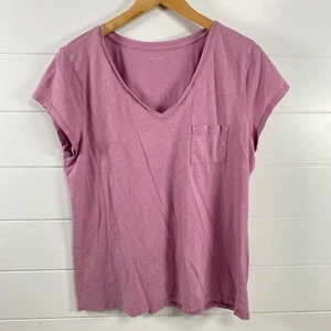 Garnet Hill Womens 100% Organic Pima Cotton Pocket Tshirt sz L Purple Vneck Soft - Picture 1 of 9