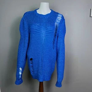 Diesel sweater women’s large electric blue chunky knit Italy distressed Grunge - Picture 1 of 16