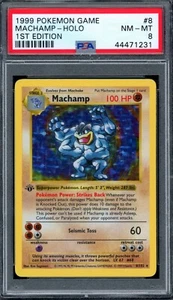 PSA 8 Pokemon 1999 1st Edition Shadowless Base Set Machamp Holo #8 THICK STAMP - Bild 1 von 2