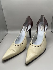 Tod's Size 11 Women’s Brown & Beige Leather Spectator Slingbacks EUC - Picture 1 of 9