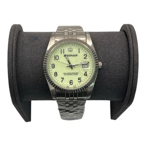 Reginald Mens Wrist Watch Silver Black Glow Analog Date Quartz New Battery. New - Picture 1 of 4