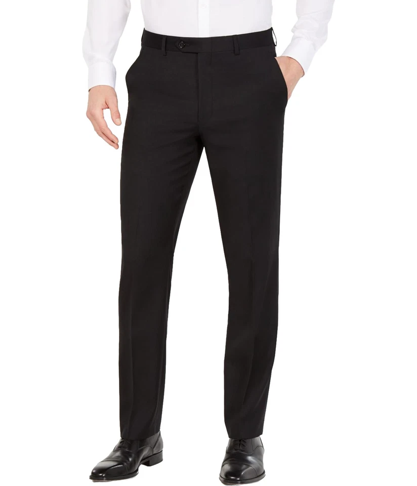 Ralph Lauren Men's 38w X 32l Black Wool Flat Front Dress Pants Trousers