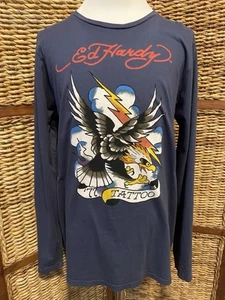 Vintage Ed Hardy Long Sleeve T-Shirt Size XXL 77 Tattoo Christian Audigier - Picture 1 of 12