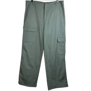 Quince 14 Green Cargo Twill High Rise Lightweight Straight Leg Pants Pockets - Picture 1 of 8