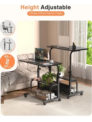 Portable Rolling Desk on Wheels Adjustable Height Desks for Small Spaces, 32"... - Image 1 of 4