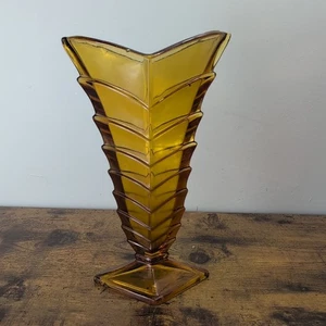 Libochovice Czech Art Deco Vintage Amber Glass Vase Stamped Base Retro - Picture 1 of 10