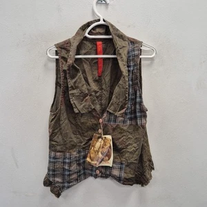 Ewa I Walla Plaid Check Women’s Buttons Lightweight Vest Gilet Size XS Lagenlook - Picture 1 of 9