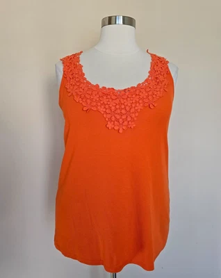 Camiseta sin mangas Lane Bryant talla 22/24 bonita y perfecta algodón elástico naranja con ribete de encaje nueva con etiquetas Foto 1 de 4