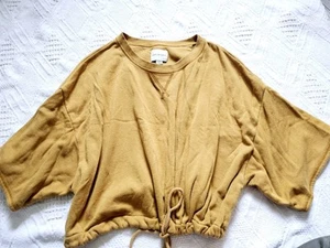 American Eagle Felpa Maglione Donna Grande Giallo Mistardo Cropped Cinched 8 - Foto 1 di 3