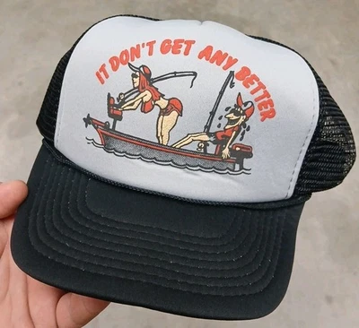 Sombrero de Camionero de Pesca Divertido Años 80 90 De Colección Nuevo de Lote Antiguo Estampado Hinchado  Foto 1 de 4