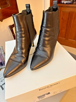 Russell & Bromley Black Leather Ankle Boots - Kitten Heel - Size 3.1/2 EU 36.5 - Image 1 of 4