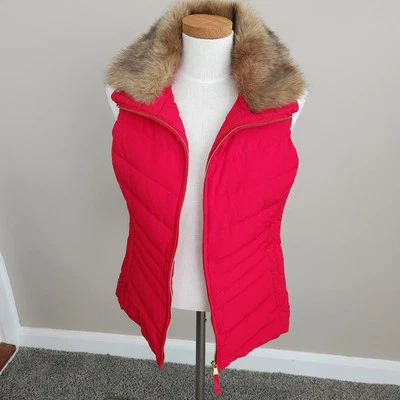 NWT Talbots Red Women's Vest, Size S removable faux fur collar - Image 1 of 4