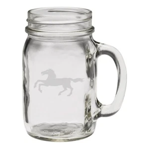Running Stallion 12 oz Hand Etched Glass Mason Jar Mug - Picture 1 of 1