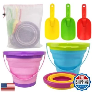 POUYRBA Collapsible Beach Pail Bucket, 3pcs Fordable Sand Buckets and Shovels - Picture 1 of 5