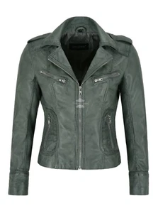 Ladies Real Leather Jacket Grey Napa Slim Fit Classic Casual Fashion Style 9823 - Picture 1 of 8