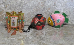 VTG Chinese Oriental Christmas Ornament Lot Silk Lantern Fish Polyhedron SEE - Picture 1 of 22