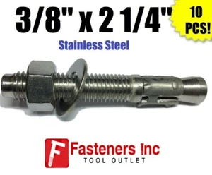 (QTY 10) 3/8" x 2 1/4" Concrete Wedge Anchor Stainless Steel Grade 304 - Picture 1 of 2