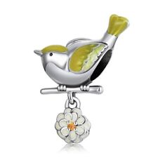 Yellow Bird and Flower S925 Sterling Silver Bead Charm for Women Mum Sister Nan