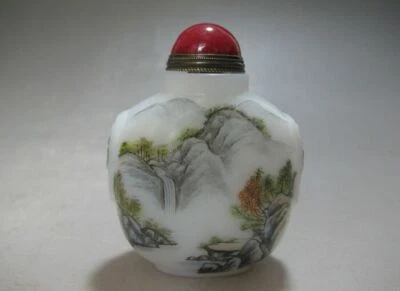 CH0769 Chinese Glass Hand Painted landscape big Snuff bottle Qianlong mark Foto 1 de 4