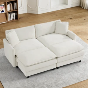 Modern Oversized Deep Seat Sectional Modular Sofa Couch with 2 Movable Ottoman - Picture 1 of 8