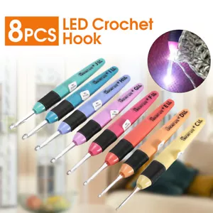 8 Sizes LED Crochet Hooks Set Light Up Knitting Needles Weave Sewing Tools Craft - Picture 1 of 9