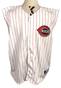 Cincinnati Reds Sleeveless Russell  MLB Baseball Jersey XL White Pinstripe Vest
