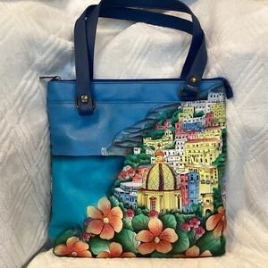 Anuschka Painted Leather Bag Coastal Village NEU Damen Medium Schultertasche - Bild 1 von 10