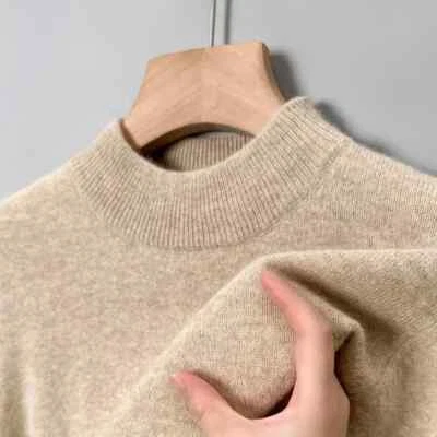 Men's Mock Neck 100% Pure Woolen Sweaters Autumn Winter Warm Cashmere Sweater uk