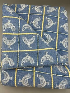 Vtg Rooster Tablecloth French Country Chicken Blue Yellow Cotton 53" X 82" India - Picture 1 of 13