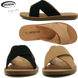 SODA-REFLECT-S NUBUCK PU X BANDS Flat Slide CASUAL Fashion Women Sandal Slip On - Picture 1 of 23