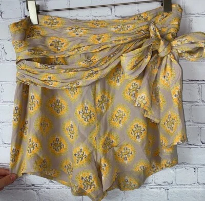 FREE PEOPLE Shorts Women's Yellow Orange Pink Wrap Shorts Size 8 - Image 1 of 4