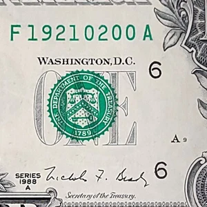 1988A One Dollar Bill F19210200A DC Atlanta FA Block - Picture 1 of 7