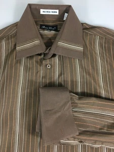 Camisa de vestir Bruno Conte 17,5 36/37 marrón a rayas puño francés mezcla de algodón - Imagen 1 de 5