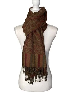 Pashmina Style Schal Paisley rot grün Fransen L76”xB30” Wollgefühl - Bild 1 von 4