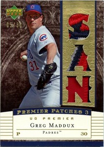 2007 Upper Deck Premier Patches 3 Gold Greg Maddux /36 Braves Cubs Padres