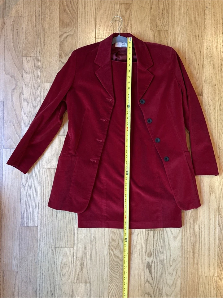 Vintage 90s Velvet Dark Red Dress And Matching Jacket Size 42 /44 Italian (6/8) - Image 1 of 4