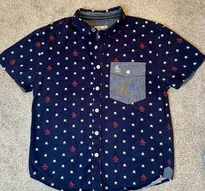 Boys Sz 8 Original Penguin Button Up Short Sleeved Stars Red White Blue - Picture 1 of 4