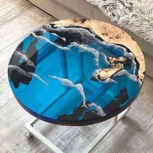 Round Epoxy Resin Table Natural Wood Custom Made for Dining, Coffee Shop Decor - Picture 1 of 8
