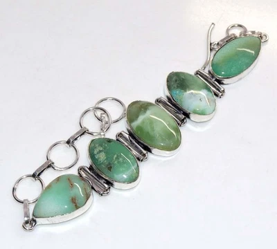 Impresionante pulsera de crisoprasa enchapada en plata 925 hecha a mano tamaño 8" GW Foto 1 de 3