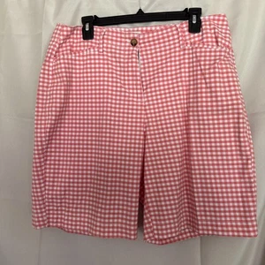 Kim Rogers Coral/White Gingham Check Bermuda Shorts Sz 14 9" Inseam - Picture 1 of 5
