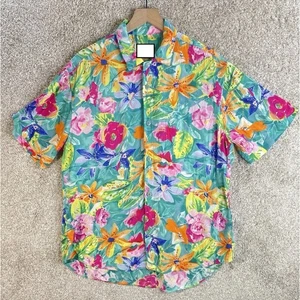 Camisa Hawaiana De Colección JAMS WORLD Reimpresión M Tigre Lirio Estampado Floral Turquesa EE. UU. - Imagen 1 de 2