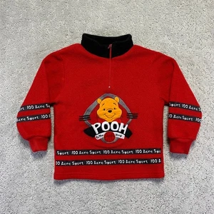 Vintage Disney Winnie The Pooh Kids Pullover Kids 2T Red Fleece 100 Acre Sport - Picture 1 of 11