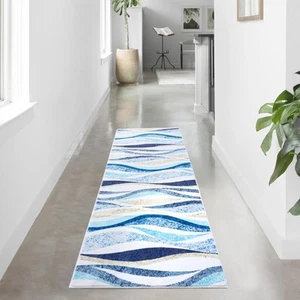Rugs for Hallway Laundry Bedroom, Modern Floral Low Pile Long Carpet with Rub... - Picture 1 of 7