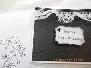 Handmade ANNIVERSARY Card EMBOSSED LACE using Stampin Up Ribbon Glitter Bling - Picture 1 of 8