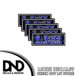 6.5X55 Swedish Mauser Ammo Can Decal Ammunition Box Sticker Blue Line Flag 5 Pk - Picture 1 of 2